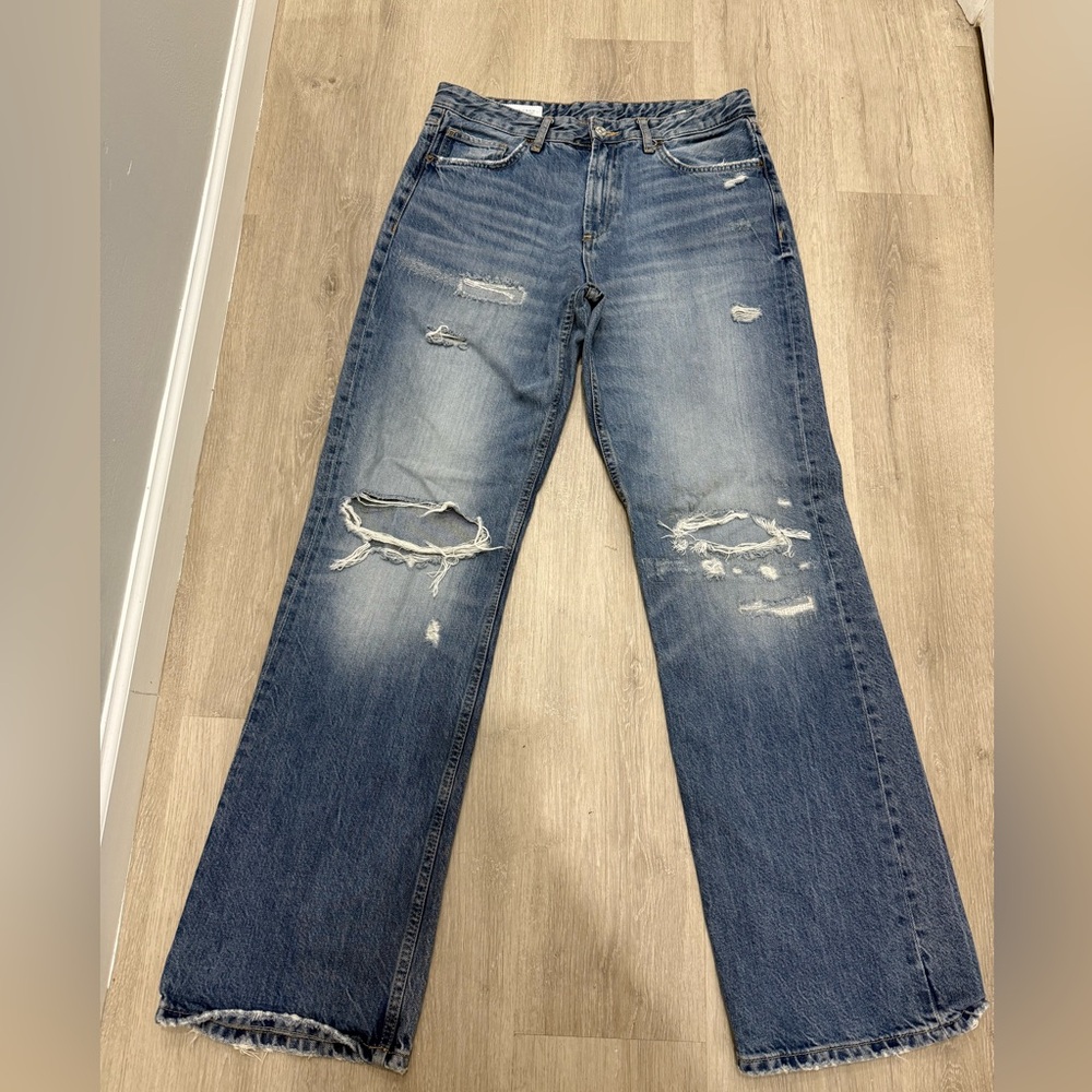 Zara Blue Distressed Flare Jeans